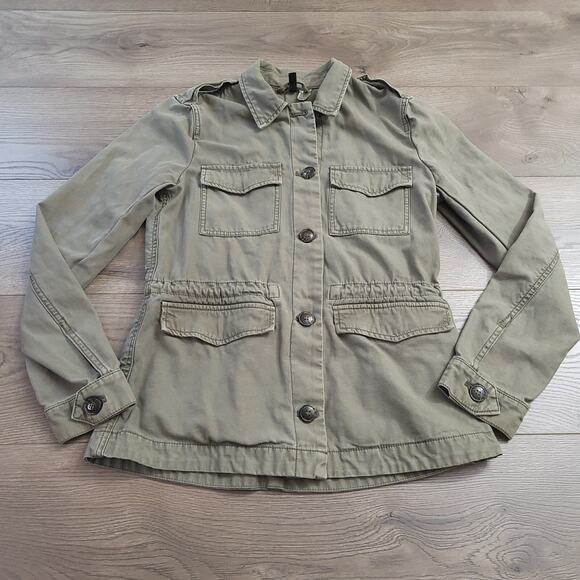 H&M Jacket Women 6 Green Military Army Button Front Casual Coat Gorpcore Outdoor - Picture 2 of 8